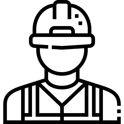 Icon of a construction worker wearing a hard hat and safety vest.