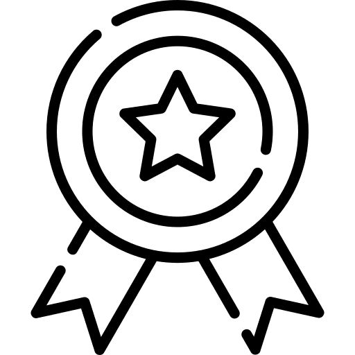 Icon of an award ribbon with a star, representing quality and excellence.