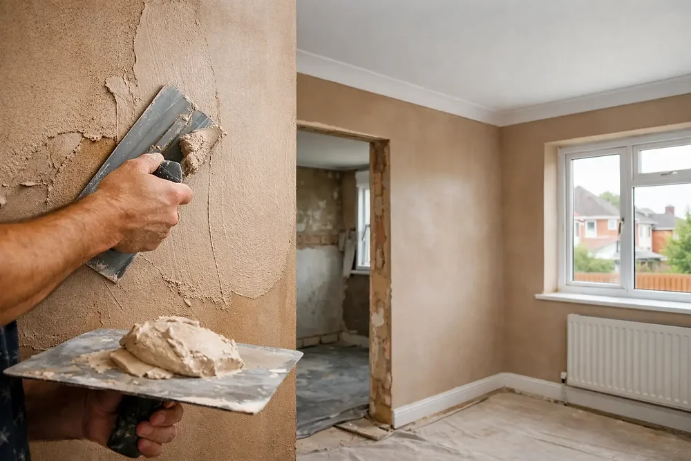 Illustrative example of preparation work during plastering and skimming
